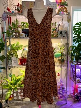 Ava ViV Sz XXL Sleeveless V-Neck Leopard Print Midi Dress - Brown